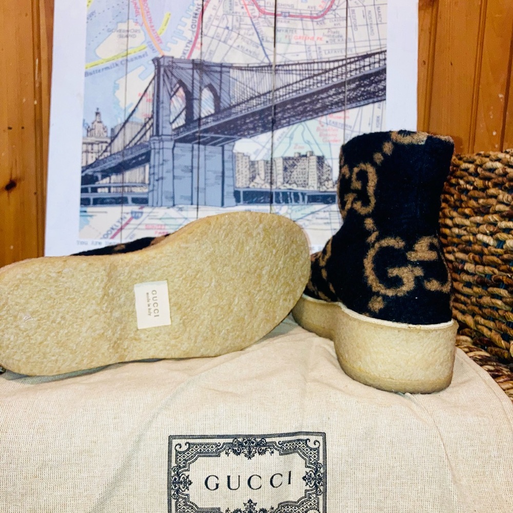 NWT Gucci Hooper GG Wool & leather Booties - Picture 6 of 13
